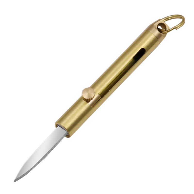 Ultralight Bolt Knife Mini Size Cylinder Brass Handle Portable Pocket Knife with Bolt and Key Ring for Opening Box Package