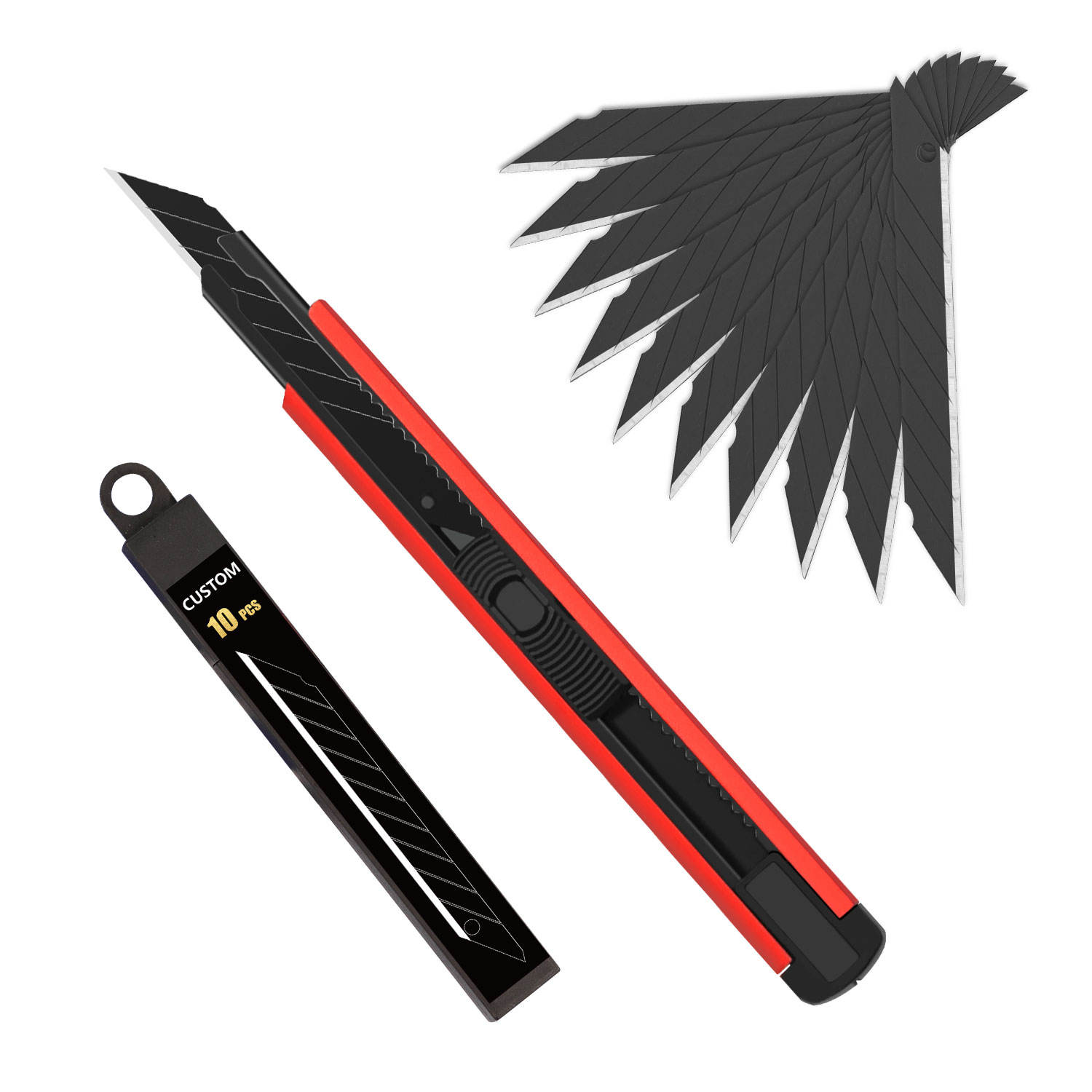 Duty Light Aluminium Alloy Handle Utility Knife 9mm Sk5 Black Snap off Blade Knife Box Cutter Knives